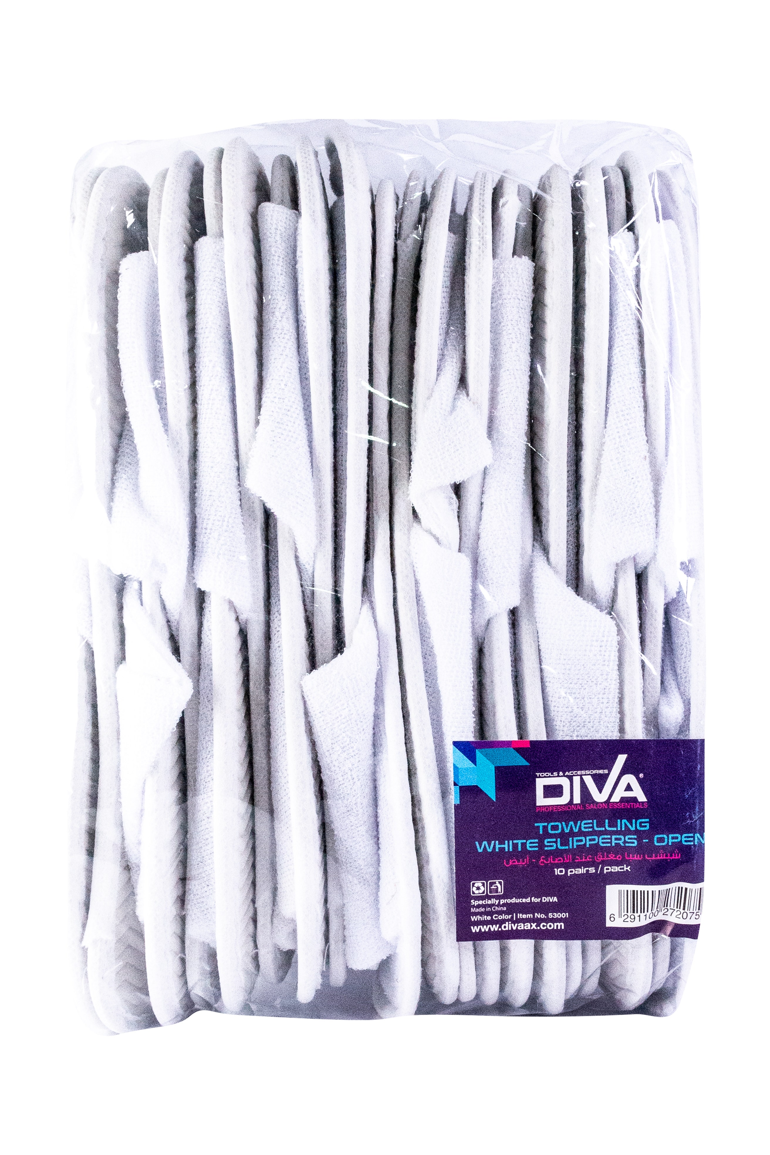 

Diva Disposable Slippers Towelling Open | White | 10 Pcs| Pack