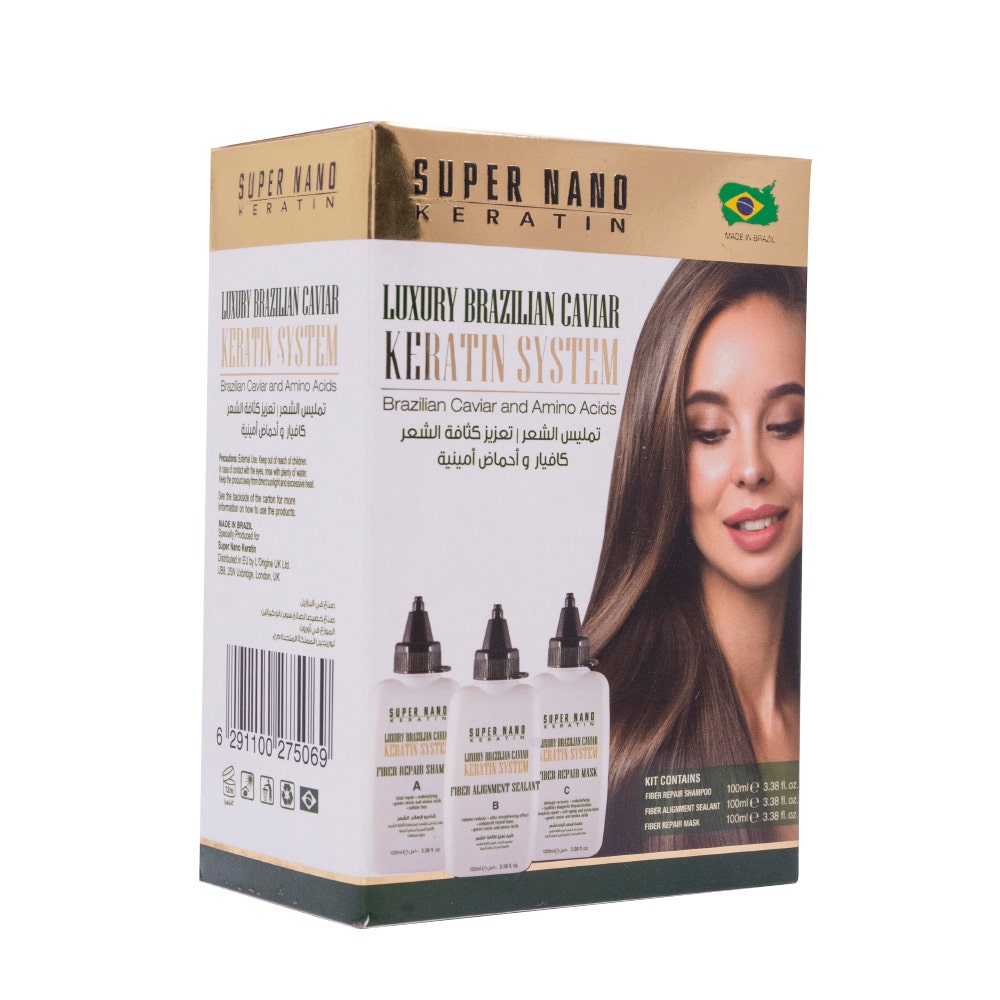 Super Nano Keratin Luxury Caviar Brazilian Kera Kit 3x100 Ml